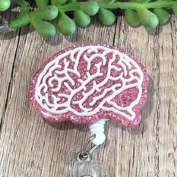 Anatomical brain badge reel for neurology or medical professionals